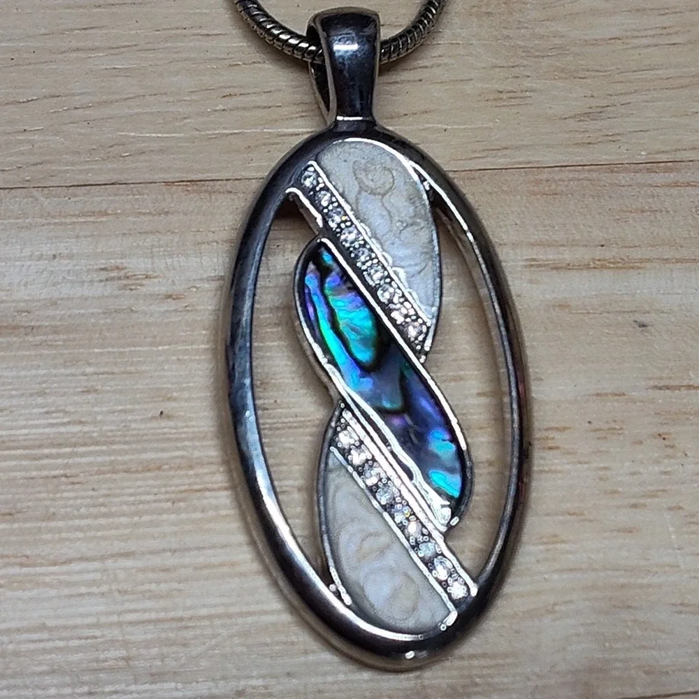 Lia Sophia Mother of Pearl asymmetrical oval abalone inlay white enamel sparkles